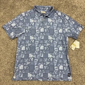 PGA Golf Polo Shirt Dutch Blue Floral Leafy Moisture Wicking Shirt Mens L